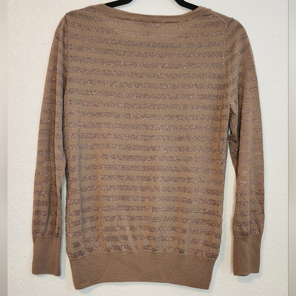 Talbots Semi-Sheer‎ Metallic Stripe Merino Wool Blend Crewneck Sweater, Size XL - Picture 2 of 5
